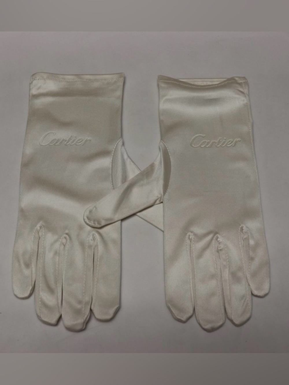 Cartier White Satin Embroidered Gloves